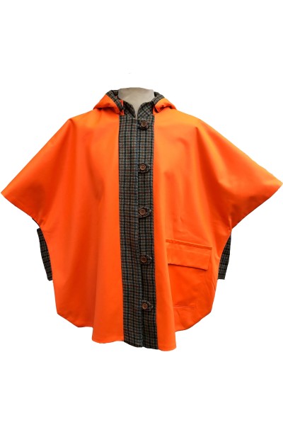 Cape Laveline réversible – Tweed Pied-de-Poule & Doublure Orange Haute Visibilité |Fabrication française