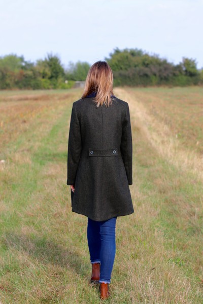 Manteau Ciara en tweed Green Herringbone