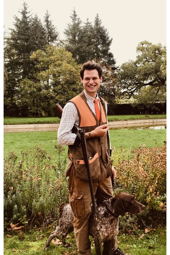 Gilet chasse à tire tweed marron et orange