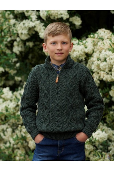 Pull zippé laine enfant - Vert forêt