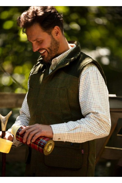 gilet en tweed vert foncé homme épaules moleskine