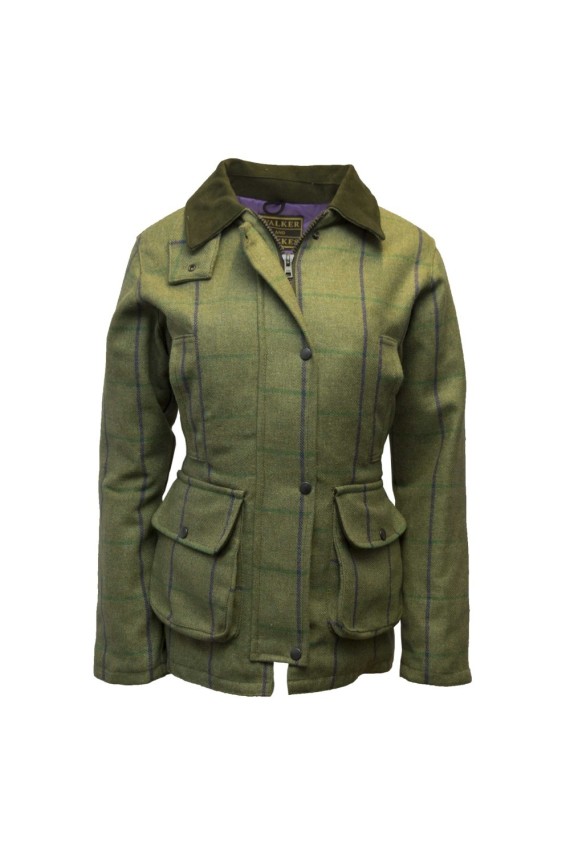 Manteau tweed femme vert clair carreaux prunes