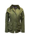 Manteau tweed femme vert clair carreaux prunes