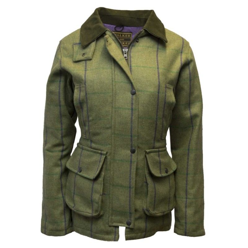 Veste en tweed de laine mélangée à carreaux gris et bleus, finitions de