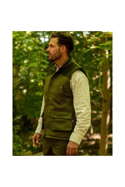 gilet en tweed vert foncé homme épaules moleskine