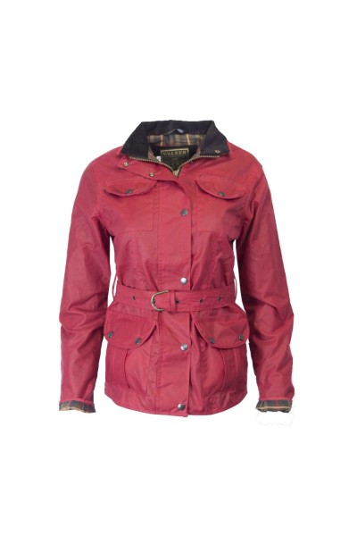 Manteau long droit ceinturé à boutons rouge femme