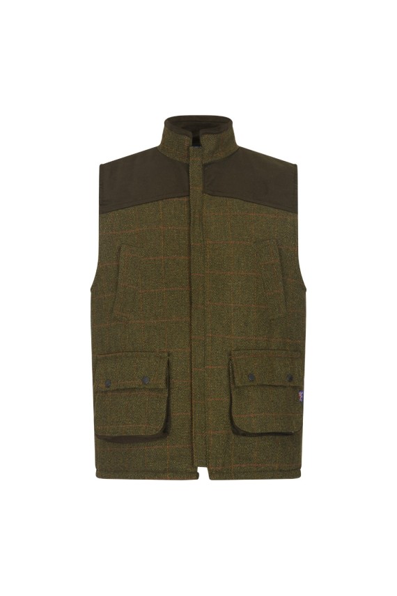 gilet en tweed vert foncé homme épaules moleskine