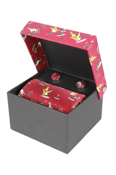 Coffret cravate et boutons de manchettes rouges