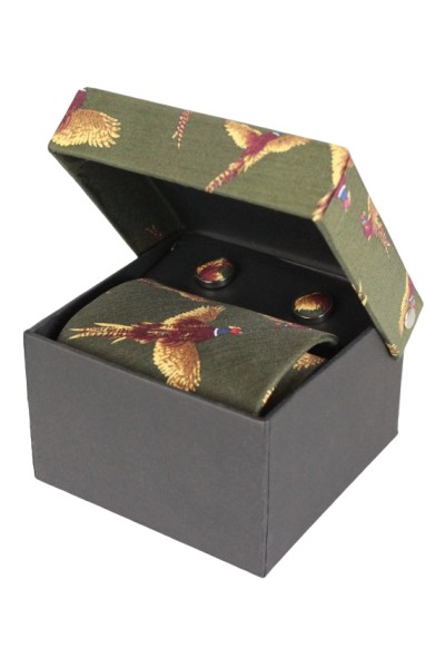 Coffret cravate et boutons de manchettes verts