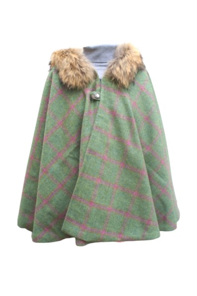 Cape Mahault - Tweed vert et carreaux roses