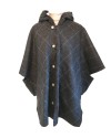 Cape Laveline CITY réversible – Tweed gris carreaux bleus | 100 % laine & déperlante – unisexe