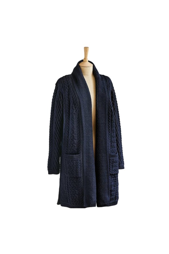 Gilet long femme Doolin – 100% pure laine bleu marine | Élégance naturelle et chaleur durable