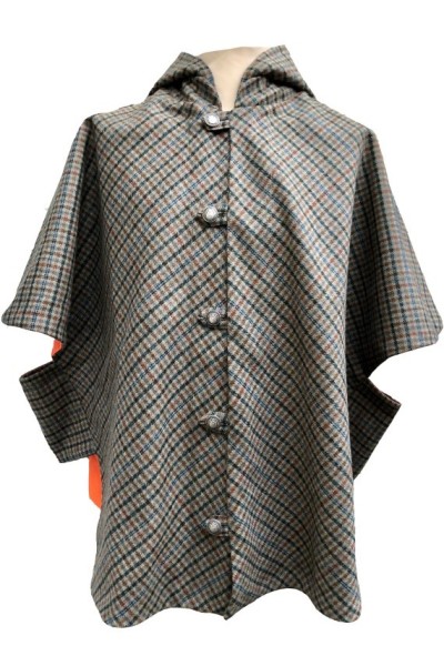 Cape Laveline réversible – Tweed Pied-de-Poule & Doublure Orange Haute Visibilité |Fabrication française