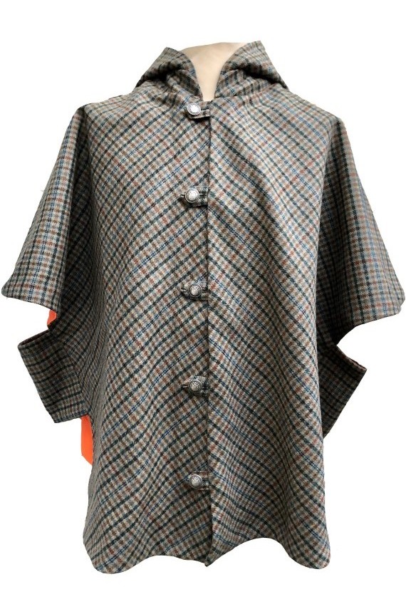 Cape Laveline réversible – Tweed Pied-de-Poule & Doublure Orange Haute Visibilité |Fabrication française