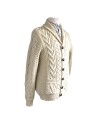 Gilet enfant – Blanc – 100 % pure laine – Boutons en cuir