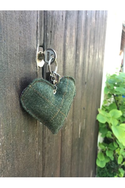 Porte-clés cœur tweed vert