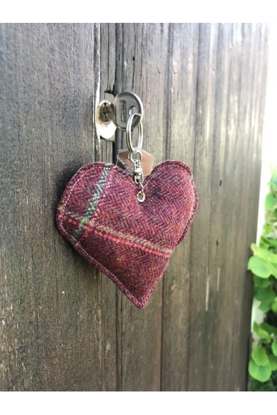 Porte-clés cœur tweed Bordeaux