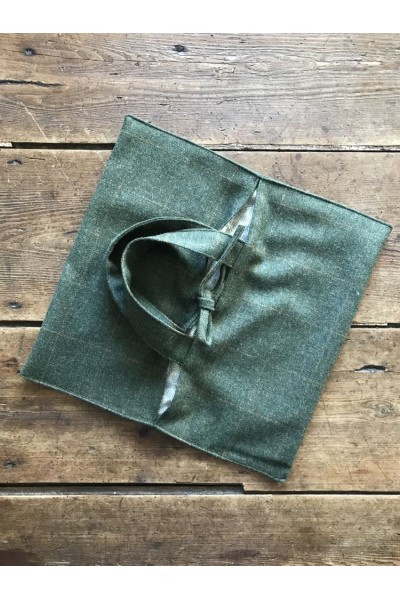 Sac à tarte en tweed vert – fait main en France, tweed anglais & doublure coton