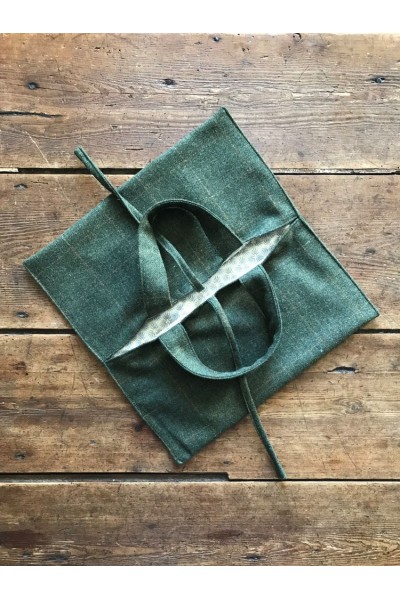 Sac à tarte en tweed vert – fait main en France, tweed anglais & doublure coton