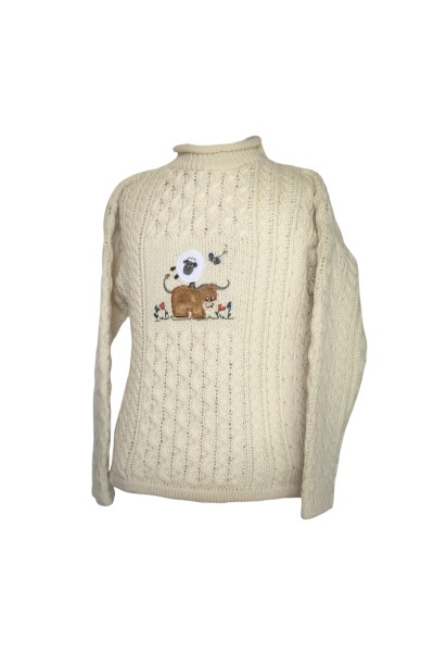 Pull Enfant Tricoté – Laine Mérinos Irlande – Blanc Cassé