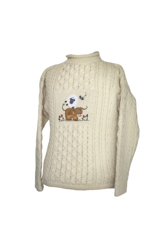 Pull Enfant Tricoté – Laine Mérinos Irlande – Blanc Cassé