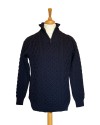 Pull tricoté zippé bleu marine – Homme | 100 % pure laine mérinos – tricot irlandais