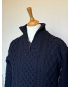 Pull tricoté zippé bleu marine – Homme | 100 % pure laine mérinos – tricot irlandais