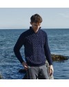 Pull tricoté zippé bleu marine – Homme | 100 % pure laine mérinos – tricot irlandais