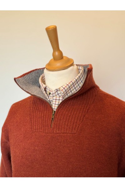 Pull tricoté orange zippé – Homme | 100 % laine mérinos – tricoté en Irlande