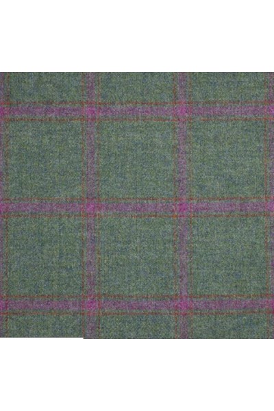 Cape Harriet – Tweed vert & rose | 100 % laine – col fourrure amovible – made in France