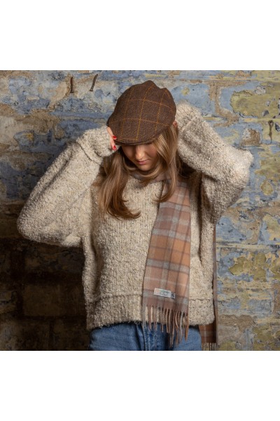 Écharpe à carreaux beige et gris clair – 100 % laine d’agneau, confection anglaise