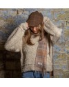 Écharpe à carreaux beige et gris clair – 100 % laine d’agneau, confection anglaise