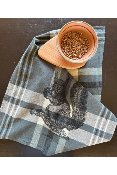 Torchon Écureuil – Bleu Pigeon – 100 % lin imprimé en France