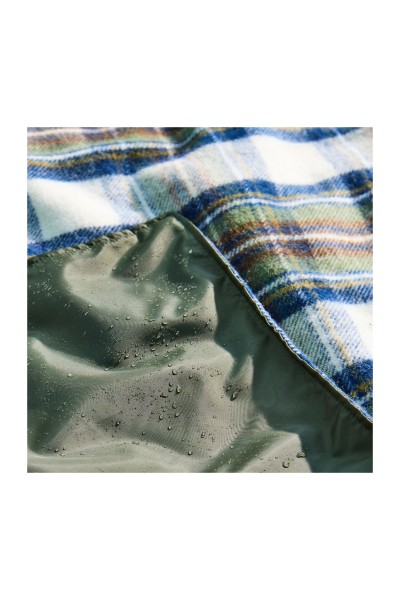 Grande nappe de pique-nique en tweed Bleu Vert – pure laine, dos imperméable, made in England