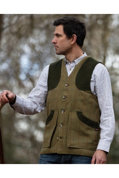 Gilet homme en tweed forest green