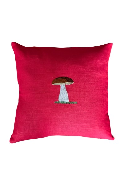 Coussin en lin rouge brodé...