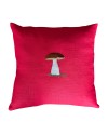 Coussin en lin rouge brodé cèpe – 35×35 cm