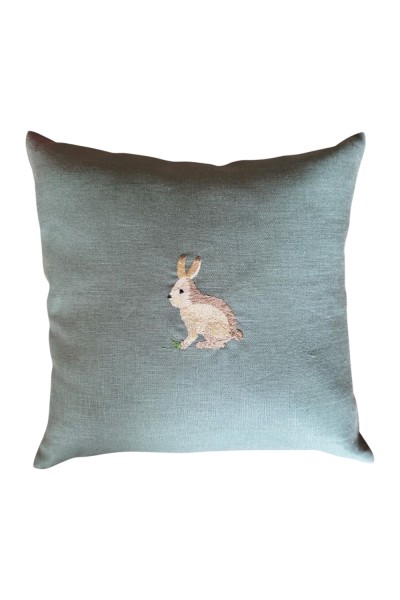 Coussin en lin vert brodé...