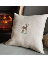 Coussin en lin naturel brodé faon – 35×35 cm