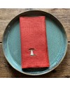 Lot de 4 serviettes en lin rouille brodées de champignons