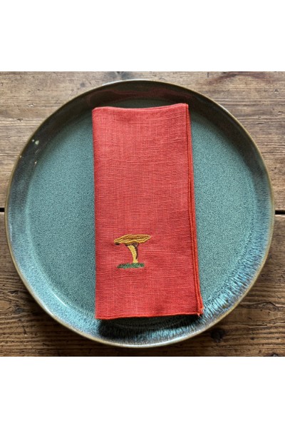 Lot de 4 serviettes en lin rouille brodées de champignons