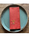 Lot de 4 serviettes en lin rouille brodées de champignons