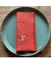 Lot de 4 serviettes en lin rouille brodées de champignons