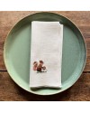 Lot de 4 serviettes en lin blanc brodées animaux des bois