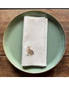 Lot de 4 serviettes en lin blanc brodées animaux des bois