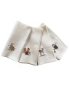 Lot de 4 serviettes en lin blanc brodées animaux des bois