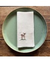 Lot de 4 serviettes en lin blanc brodées animaux des bois