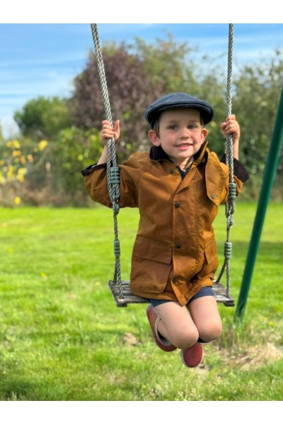 Manteau Enfant Huilé – Jaune Moutarde – Imperméable & Doublé