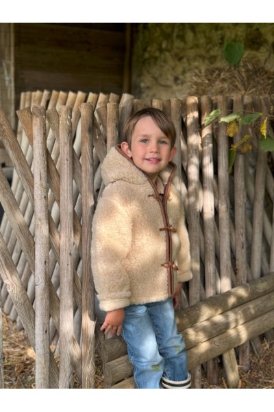 Veste Enfant à Capuche – Laine de Mouton 100 % – Chaleur & Douceur