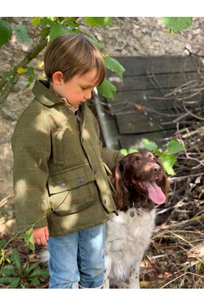 Manteau Enfant Hiver en Tweed – Vert Foncé – Élégant & Résistant